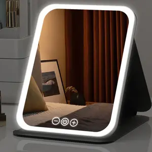 [DOCHEN] Portable LED Makeup Mirror, Foldable Makeup Mirror with Light, Desktop Fill Light Mirror For Student Dormitory & Office, Rechargeable Adjustable Makeup Mirror Girl's Holiday Gift