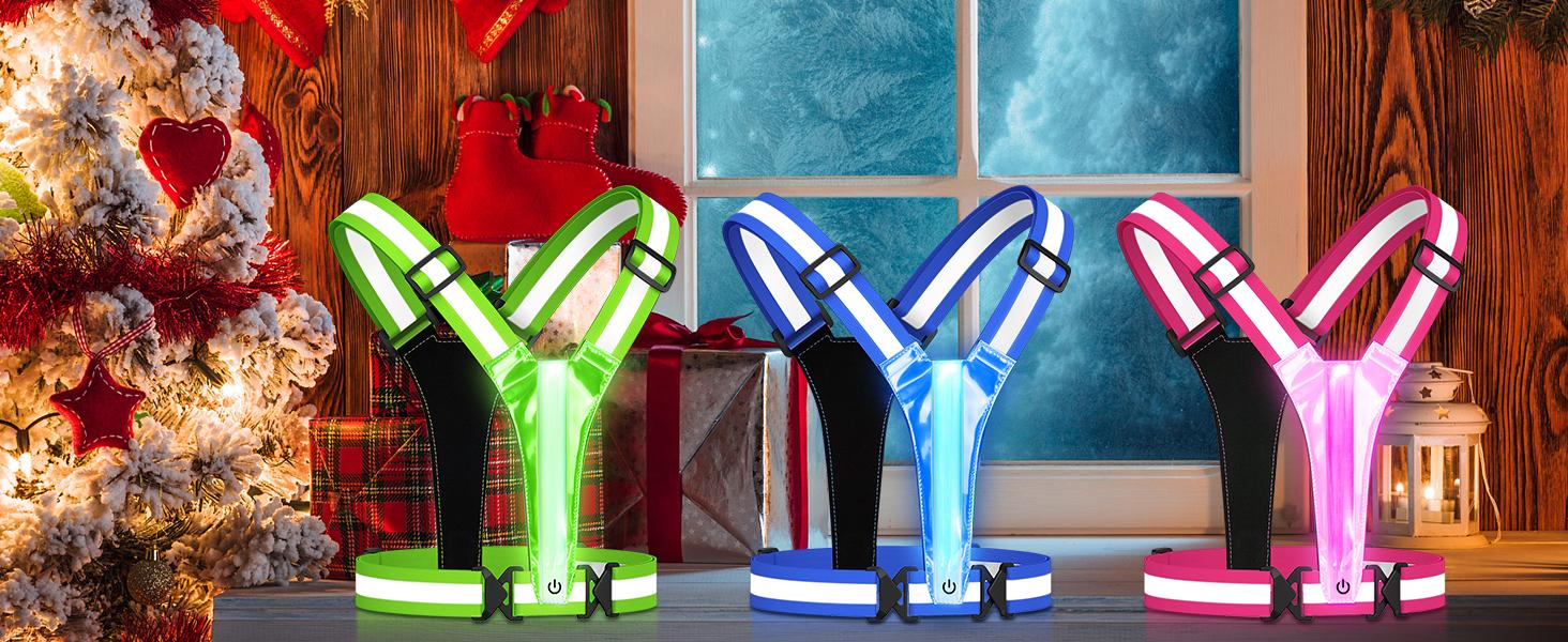 LED Reflective Vest Running Gear, 5 Lights Colors High Visibility Reflective Running Gear Rechargeable Light Up Running Vest for Walking Running Cycling, Adjustable for Men Women Kids