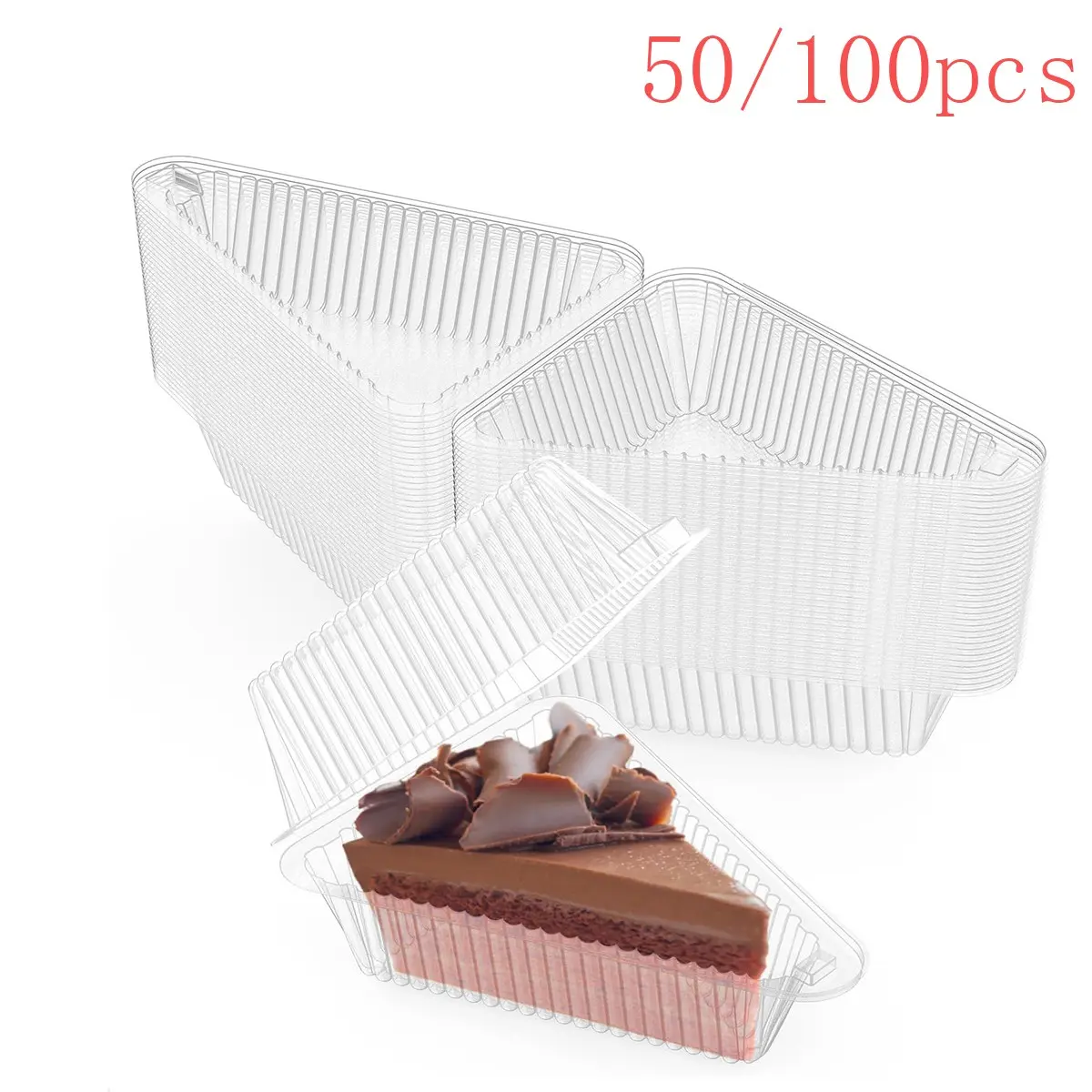 50/100pcs Cake Slice Containers, Triangle Cake Boxes, Transparent Plastic, Hinged Lid, Cheese Cake Removal, Flip Top Packaging, Bakeware, Cake Baking Supplies, Home Baking Supplies, Baking Accessories, Bakery Supplies
