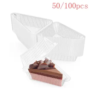 50/100pcs Cake Slice Containers, Triangle Cake Boxes, Transparent Plastic, Hinged Lid, Cheese Cake Removal, Flip Top Packaging, Bakeware, Cake Baking Supplies, Home Baking Supplies, Baking Accessories, Bakery Supplies