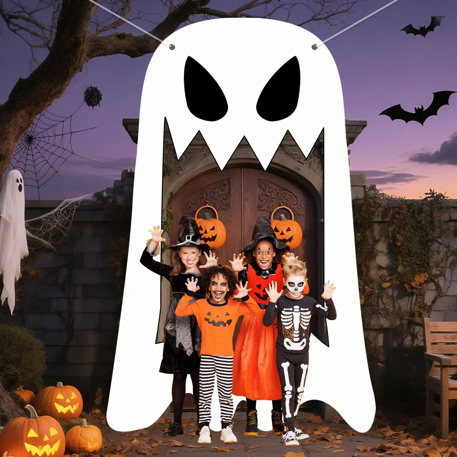 Halloween Ghost Porch Banner, Hanging Decoration, Party Background, Haunted House Props, New Year's Eve Photo Booth, 2D Flat Design