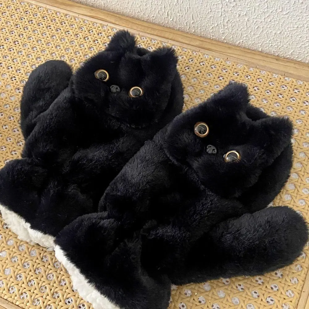 Women's Cute Cartoon Cat Paw Gloves, Fluffy Plush Fur, Warm and Windproof with Halter Neck Strap for Winter Riding, Fluffy Women's Gloves, Female Gloves, Mittens