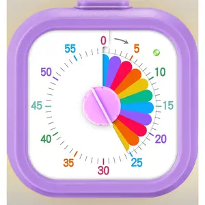Visual Timer for Kids, 60 Minute Time Digital Pomodoro Timer Countdown with Silent Pause Function for Classroom Kitchen Study Cooking Meetings ADHD Rainbow Pattern(Square Purple)