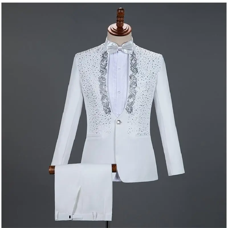 Luxury Embroidered 2-Piece Suit - 1 Button Dinner Tuxedo Jacket & Trousers, Elegant Blazer & Trousers for Weddings, Formal Menswear, Size Small