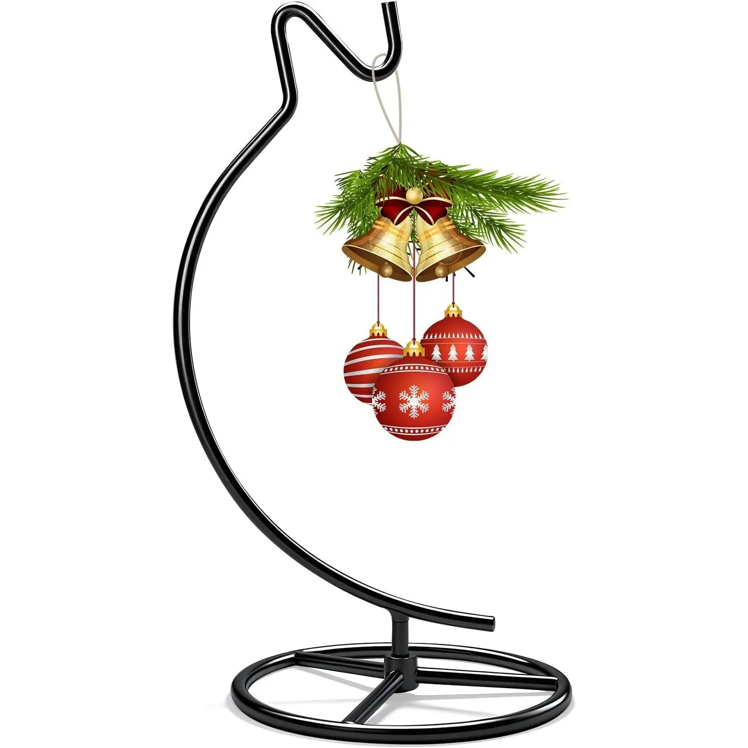 Ornament Display Stand with Hook, 11" Black Iron  Stand for Air , Glass Balls,  Balls, Terrariums, Christmas & Wedding Decorations,  & Office Decor (black)