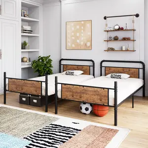 Garvee Twin Over Twin Bunk Beds with High Guardrail and Ladder, Convertible to Two Separate Twin Beds, Sturdy Heavy Duty Metal Slats, No Box Spring Needed, Black Finish, Suitable for Teens and Adults