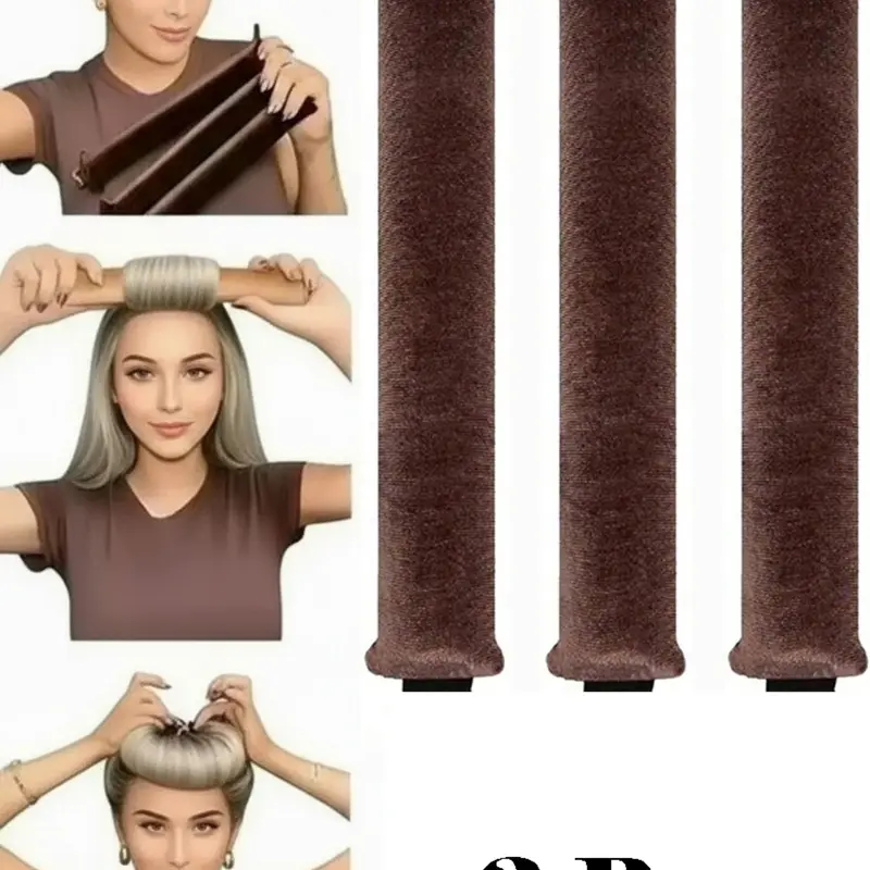 3Pcs Hair Rollers Set, Satin Heatless Curling Set - Hair Rollers, Headband Hair Curlers & Hot Rollers, To Sleep In, High Resilience Rubber Filling, Softer Durable ,Hair Styling Tools, Heat Free Curls