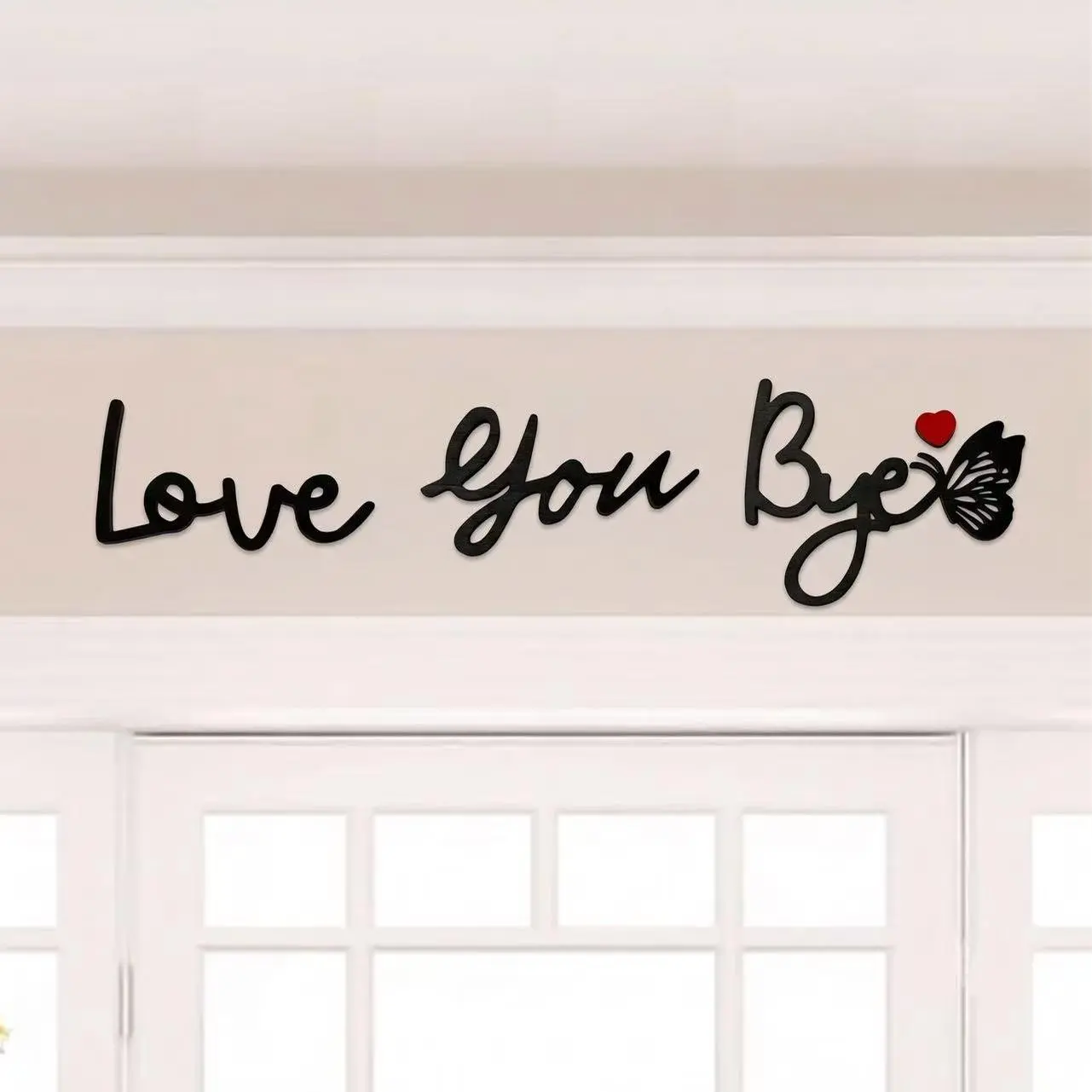 Modern Wooden Wall Hanging Sign - Butterfly Letter Art, Lightweight Love You Bye Decor, Minimalist Home Accent for Bedroom & Living Room, Housewarming Gift