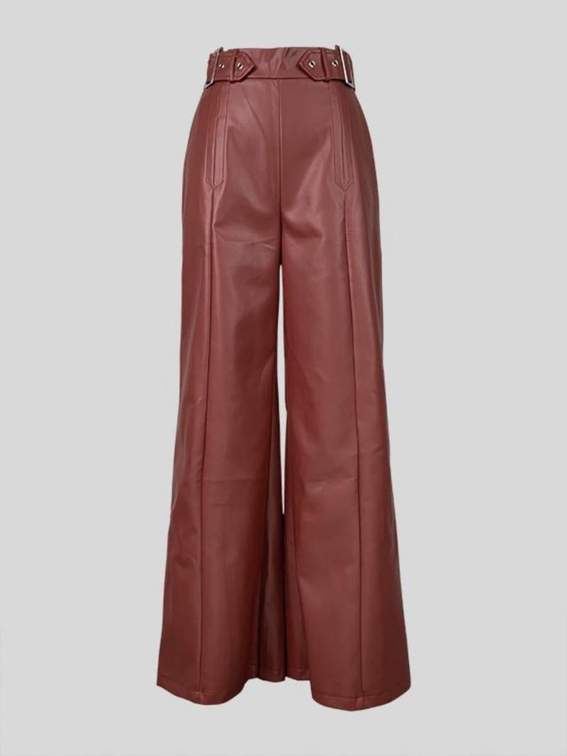 UOOZEE NEW  Women's Faux Leather Pants PU High Waist Wide Leg Pants with Pockets Pleated Going Out Flare Trousers