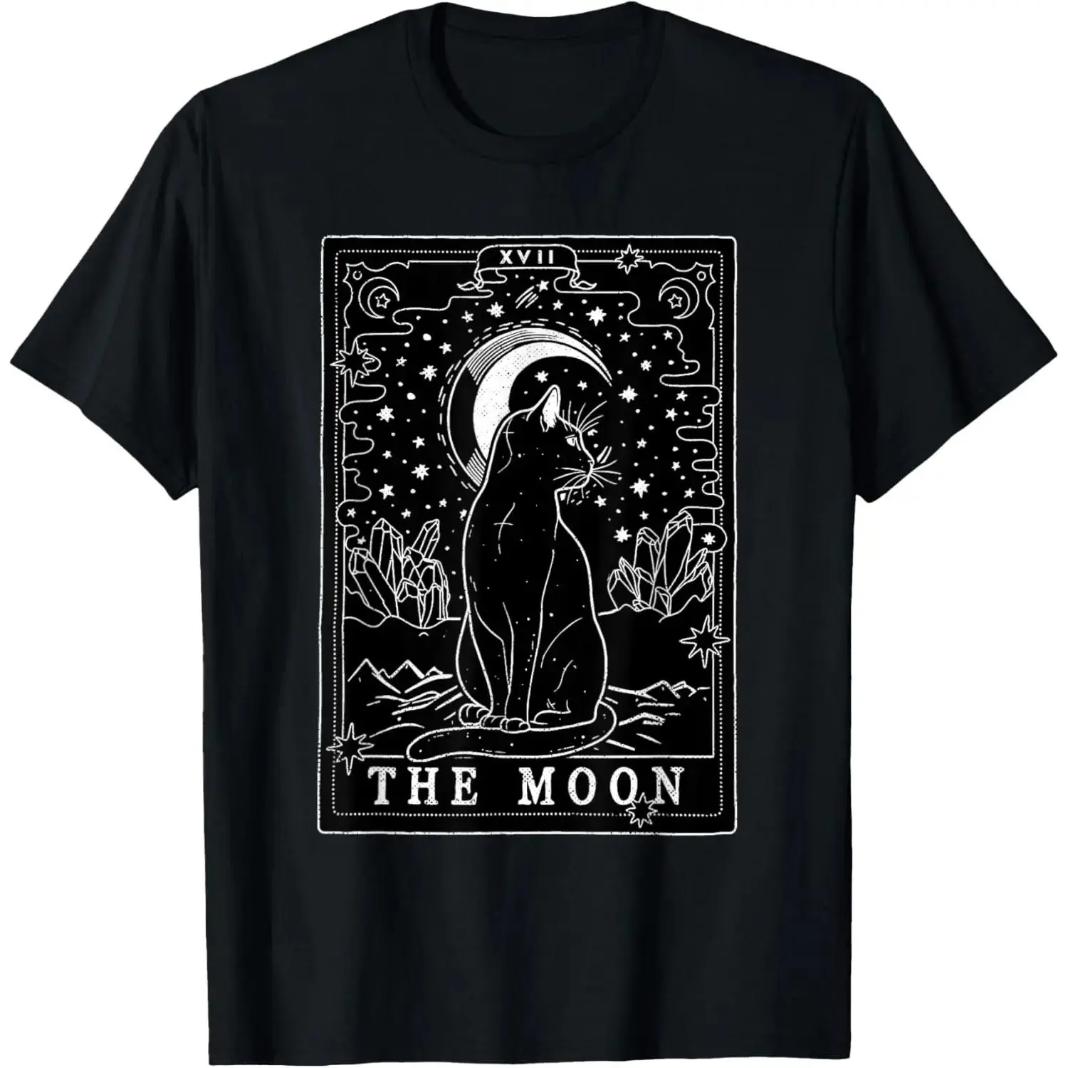 100% Cotton Graphic Cat Lovers Moon Tarot Card |   Cat Tarot Card The Moon T-Shirt