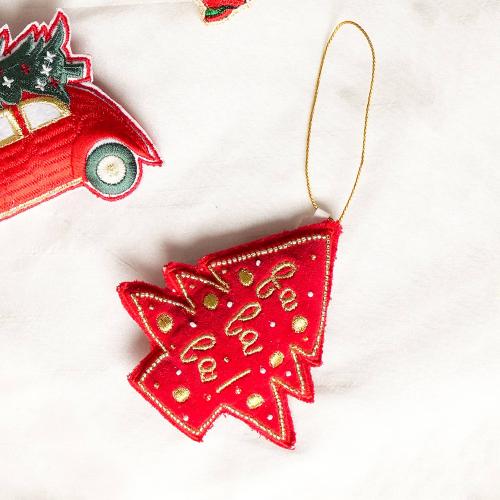Expobazaar Santa Cheer Hanging Ornament - Multi Embroidered Christmas Cheer Red Thread Work Hanging Tree Beaded Golden Treen MULTI BEADED LAC TREE HANGING ORNAMENT