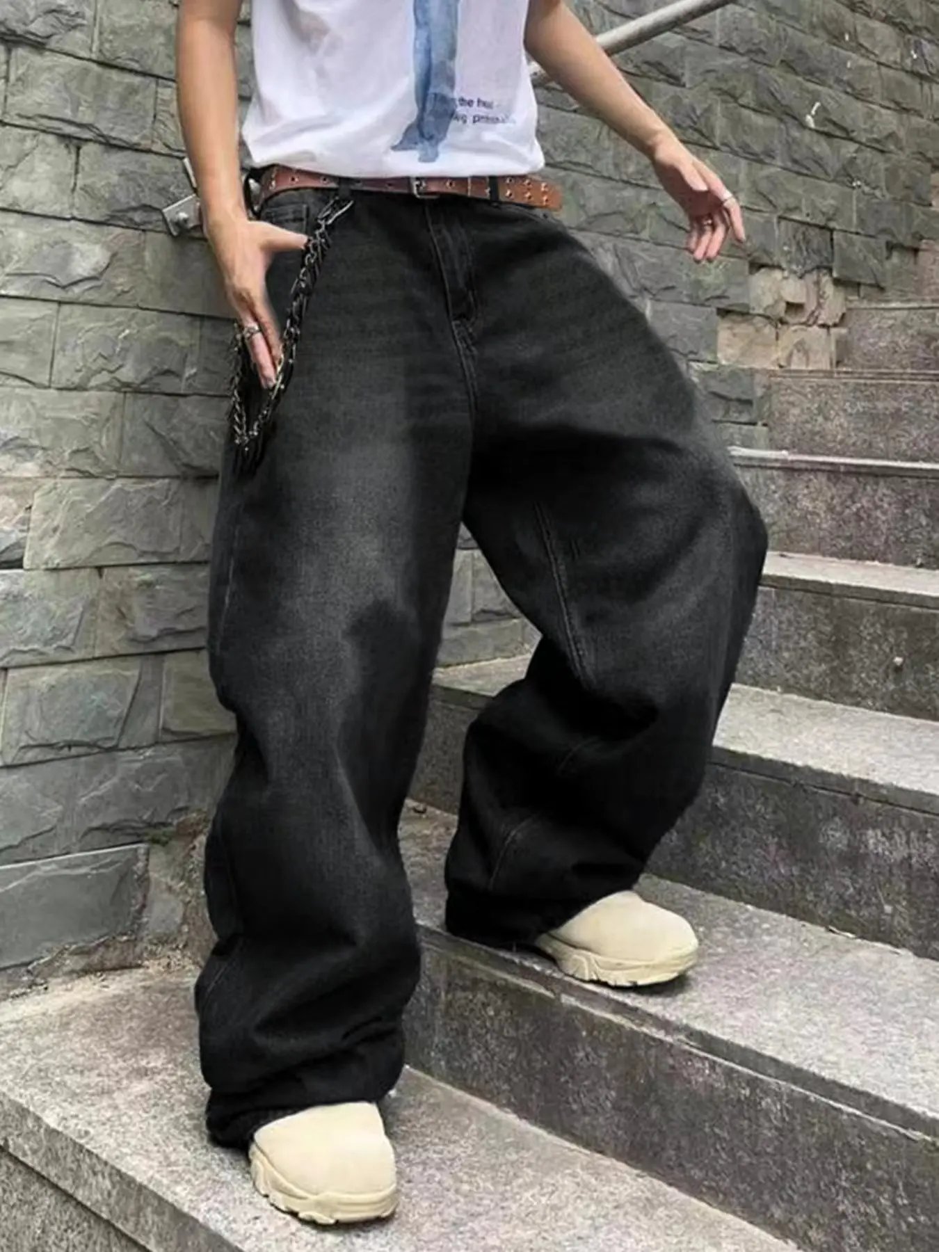 Men's Fall Winter New Fashion Casual Simple Style Washed Cat Hair Jean Long Pants, Versatile Denim Jeans, Loose-Fitting, All Seasons