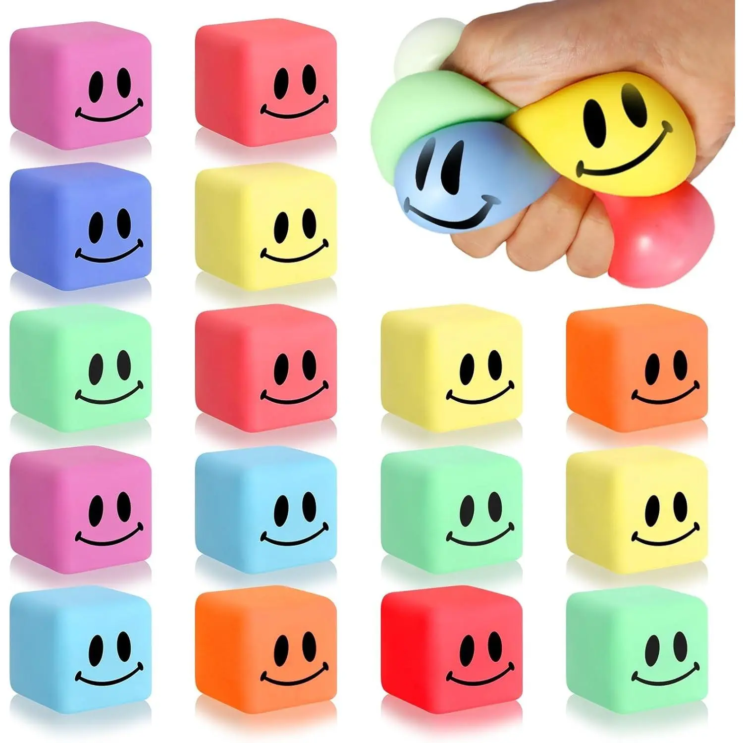 16 Pack Mini Slow Rising Stress Cube, Square Fidget Ice Cube Stress Balls, Stretchy Fidget Toy for Anxiety Stress Relief, Classroom Prize Cube Squishies for Adults Kids Children Teens Party Favors