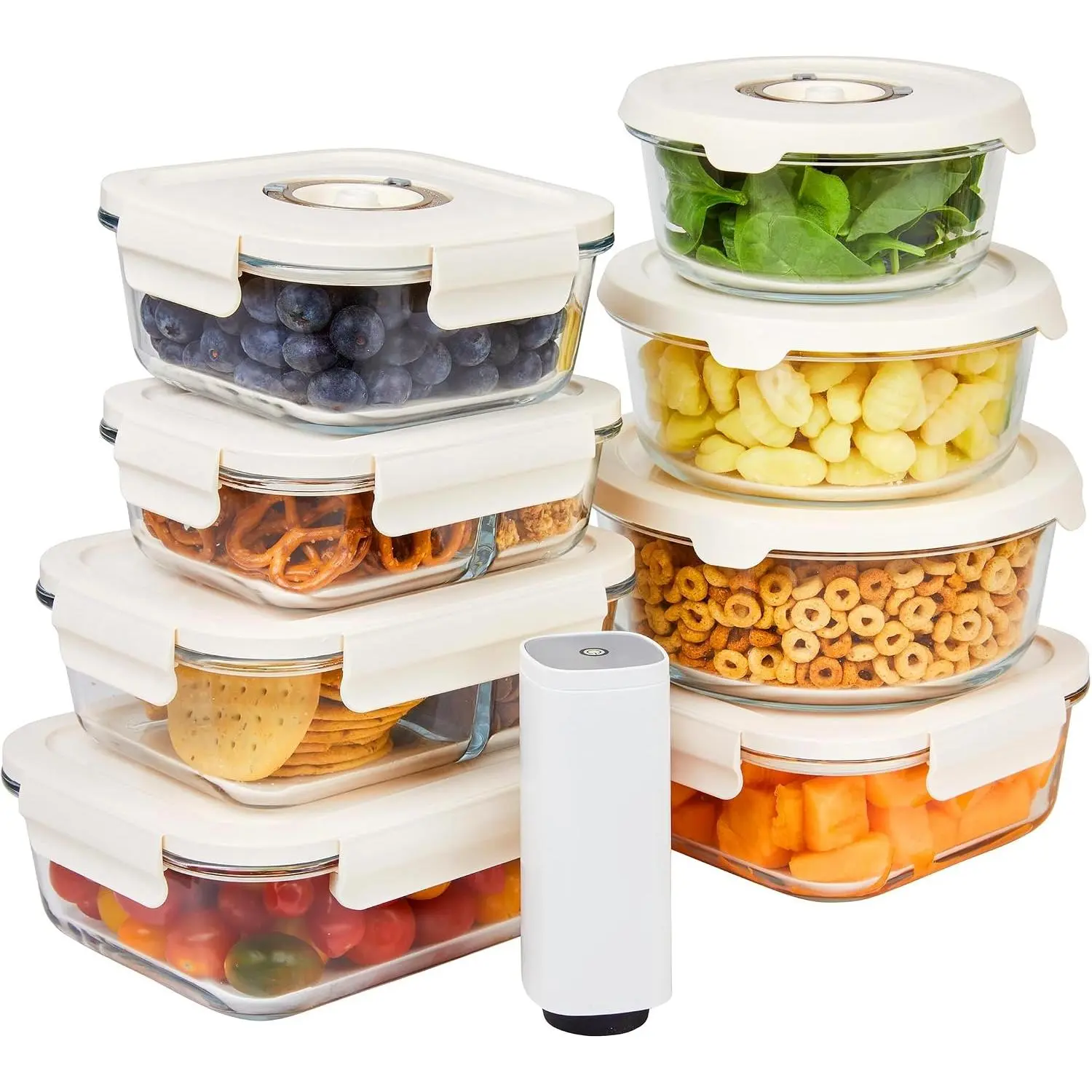 Containers With Vacuum Sealing, Set of 8 | Glass Containers,   Pump, Keep   ,  Glass, Leak-Proof, Ideal for Meal Prep, Marinating