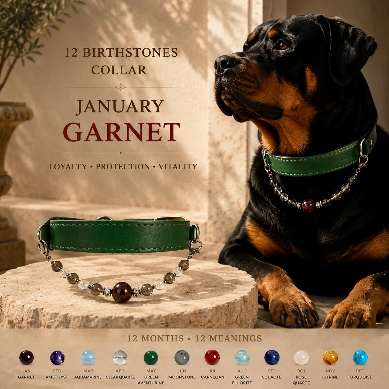 Pet Collar Gift | January. Birthstone that Garnet Natural Crystal Stone For Puppy & Kitty Jewelry Necklace