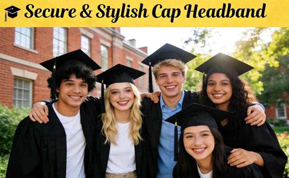 2026 Graduation Season 2 Pack No-Slip Graduation Cap Headband Insert, Firm Anti-Fall Hair Band Holder with Hook and Loop Sticker, Secure Grad Hat & Hairstyle for Graduates Students Women Men Reliable Grip for All-Day Ceremony, Fits Most Head Sizes