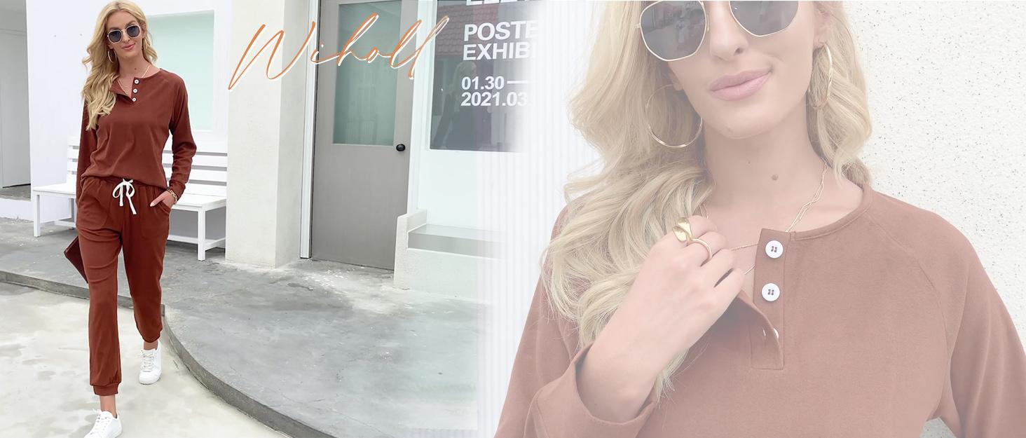 WIHOLL Two Piece Outfits for Women Lounge Sets Button Down Sweatshirt Sweatpants Sweatsuits Set with Pockets SpringStatements