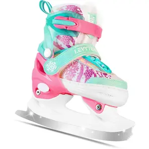 Adjustable Ice Skates for Kids Boys Girls - Warm Fleece Lined 4 Size Adjustable Beginner Snowflake Blades Ankle Support Figure Skates for Outdoor and Rink