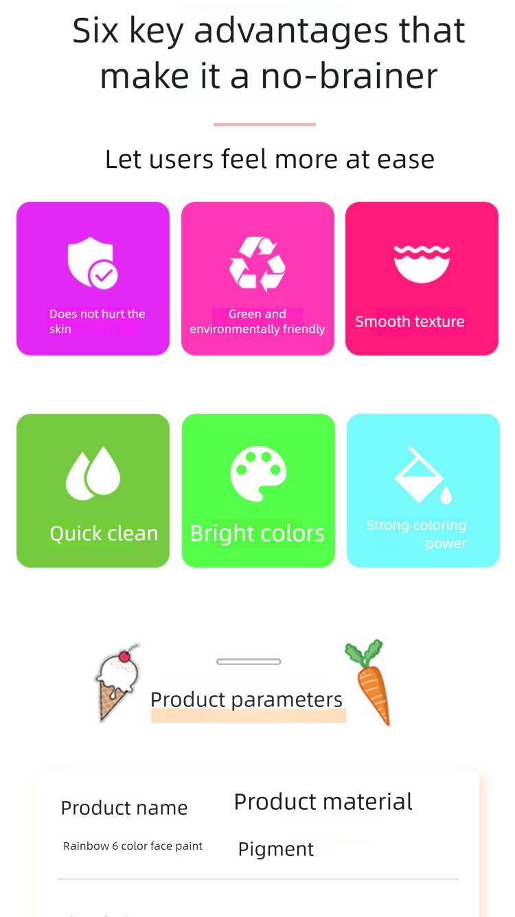 2026 World Cup Rainbow Face Paint,6 Color Face Paint Makeup Rainbow Body Markers Events Festival Celebrations Party