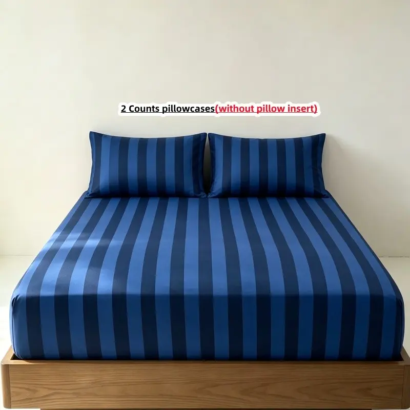 3pcs Striped Fitted Sheet Set, Includes 1 Bed Skirt and 2 Pillowcases, Elastic Band for Easy Fixing, Mattress Protector, Casual Style