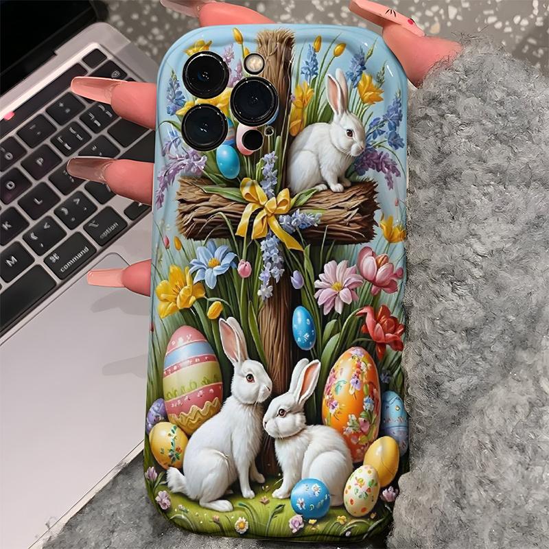 Phone case/cover, Easter bunny and egg phone case for Apple phones, cute 2D cartoon design, compatible with iPhone 17, 16, 15, 14, 13, 12, 11 Pro Max, XS, XR/8/7 and 6. Perfect birthday gift, holiday gift, Valentine's Day gift.