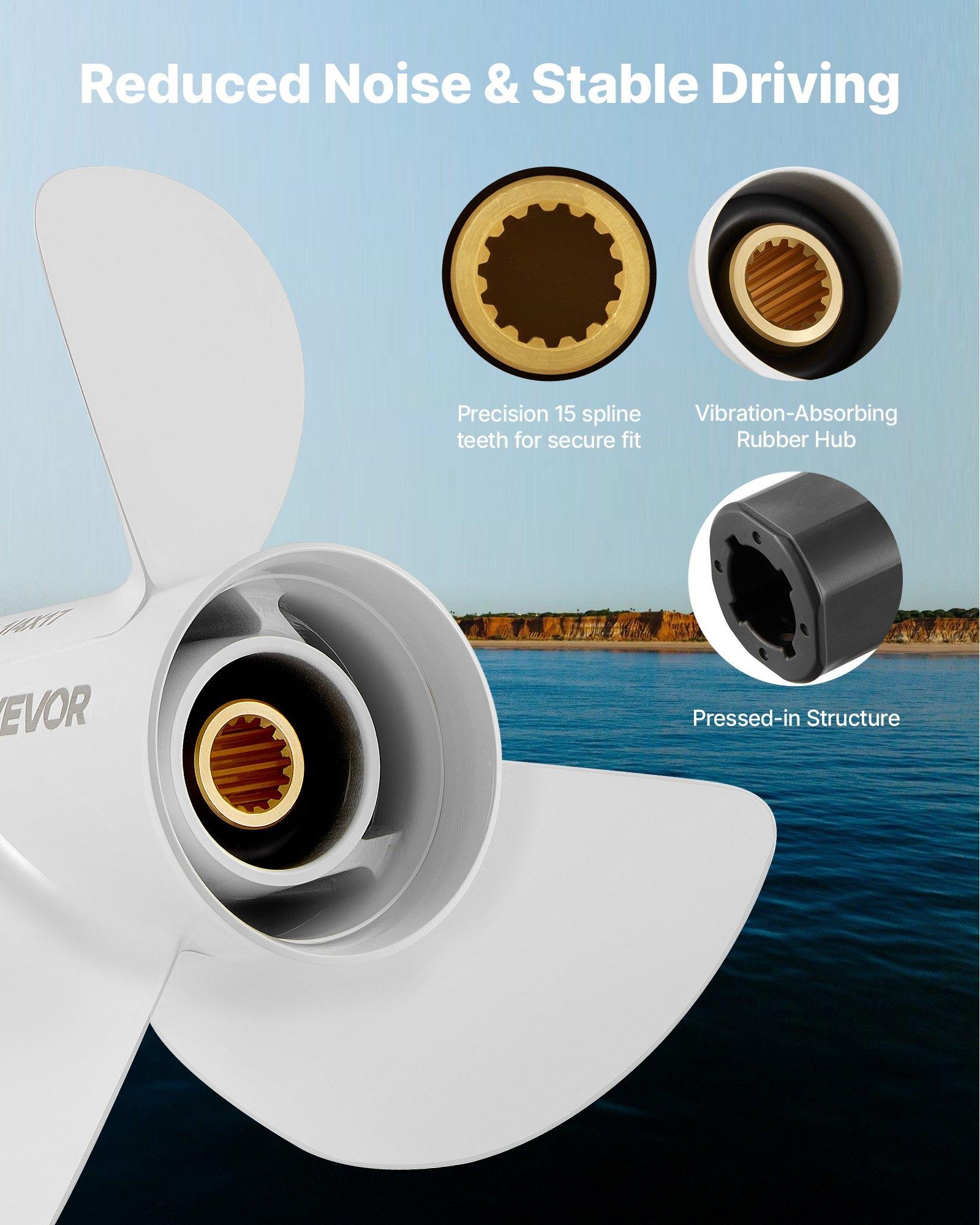 VEVOR Outboard Propeller, Upgrade OEM 15 Spline Tooth Aluminum Outboard Boat Propeller Fit Yamaha Engines 50-130 HP, 4-1/4" Gearcase, 3-Blade, RH (Right Hand Rotation), OEM Parts No. 6E5-45945-01-EL.
