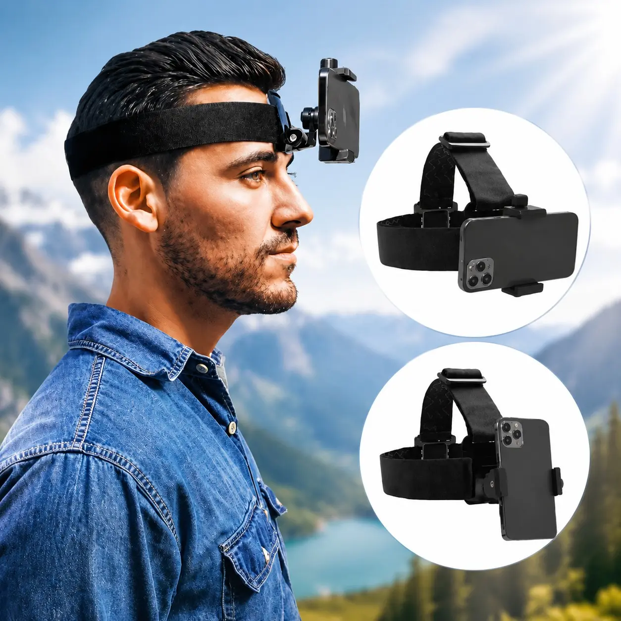 Head-Mounted Phone Holder, First-Person View Bike Camera Mount, Compatible with Action Cameras, Motorcycle Outdoor Vlogging Gear