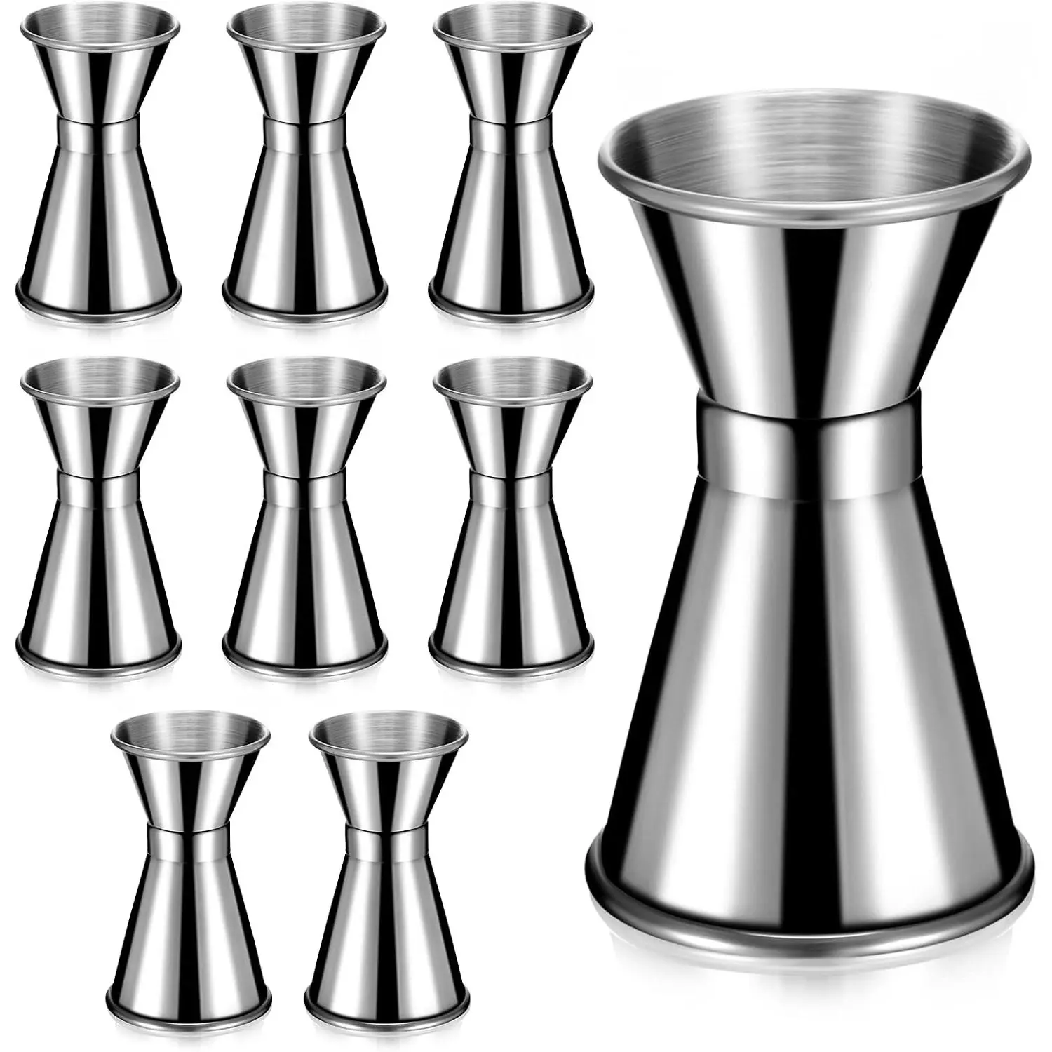 Hoteam 9 Pcs Stainless Steel Bartending Jigger, 1 & 1/2 oz (15ml & 30ml) Japanese Style Double Cocktail Shot Measuring Cup, Round Rim Thin Waist Bar Supplies for Bartenders
