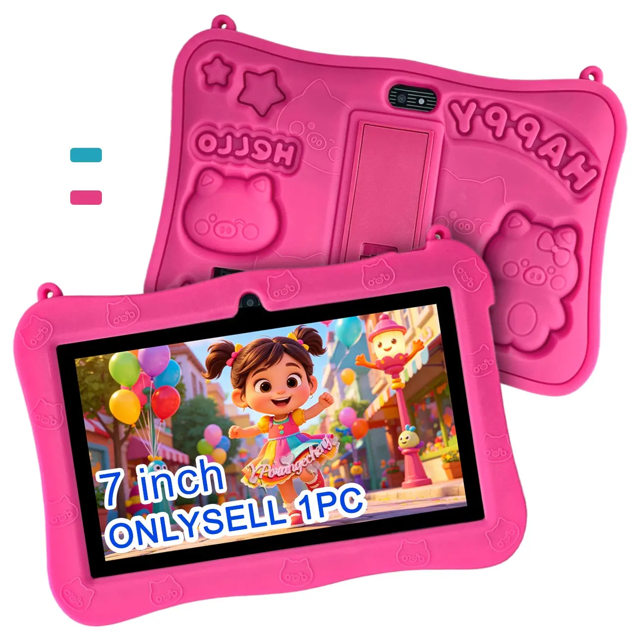 7-inch piglet children's tablet | Portable baby early education machine, eye protection and anti fall Silicone learning tablet, interactive puzzle toy gift for infants and young children (without plug)