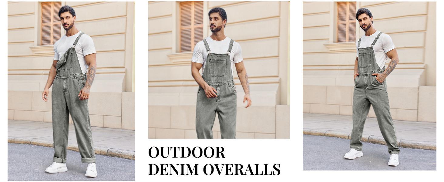 PASLTER Men's Denim Bib Overalls Jeans Fashion Boot Cut Trousers Casual Slim Fit Adjustable Straps Jumpsuit PASLTER Men's Denim Bib Overalls Jeans Fashion Boot Cut Trousers Casual Slim Fit Adjustable Straps Jumpsuit