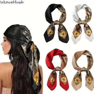 4 Pack 27 Inch Satin Square Scarf Set, Unisex Silky Bandana Head Scarf, Multi-use UV Protection Hair Wrap Headband, Elegant Versatile Accessory for Daily Styling, Outdoor Sports, Workout & Fashion Outfit Matching