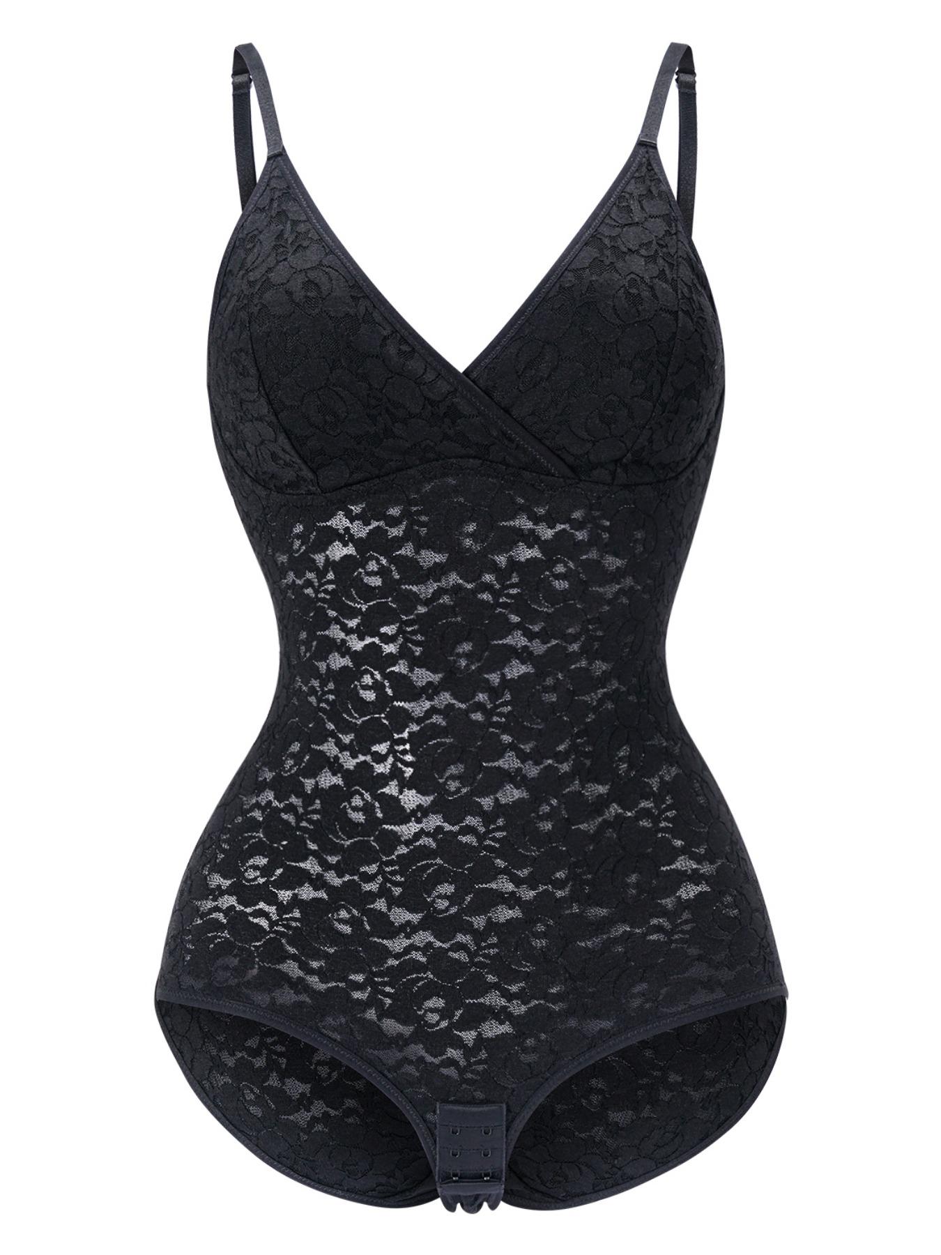 Plus Size Floral Lace Adjustable Strap Shapewear Cami Bodysuit, Breathable Comfortable Hook & Eye Closure Crotch High Stretch Shaper, Women's Shapewear for All Seasons