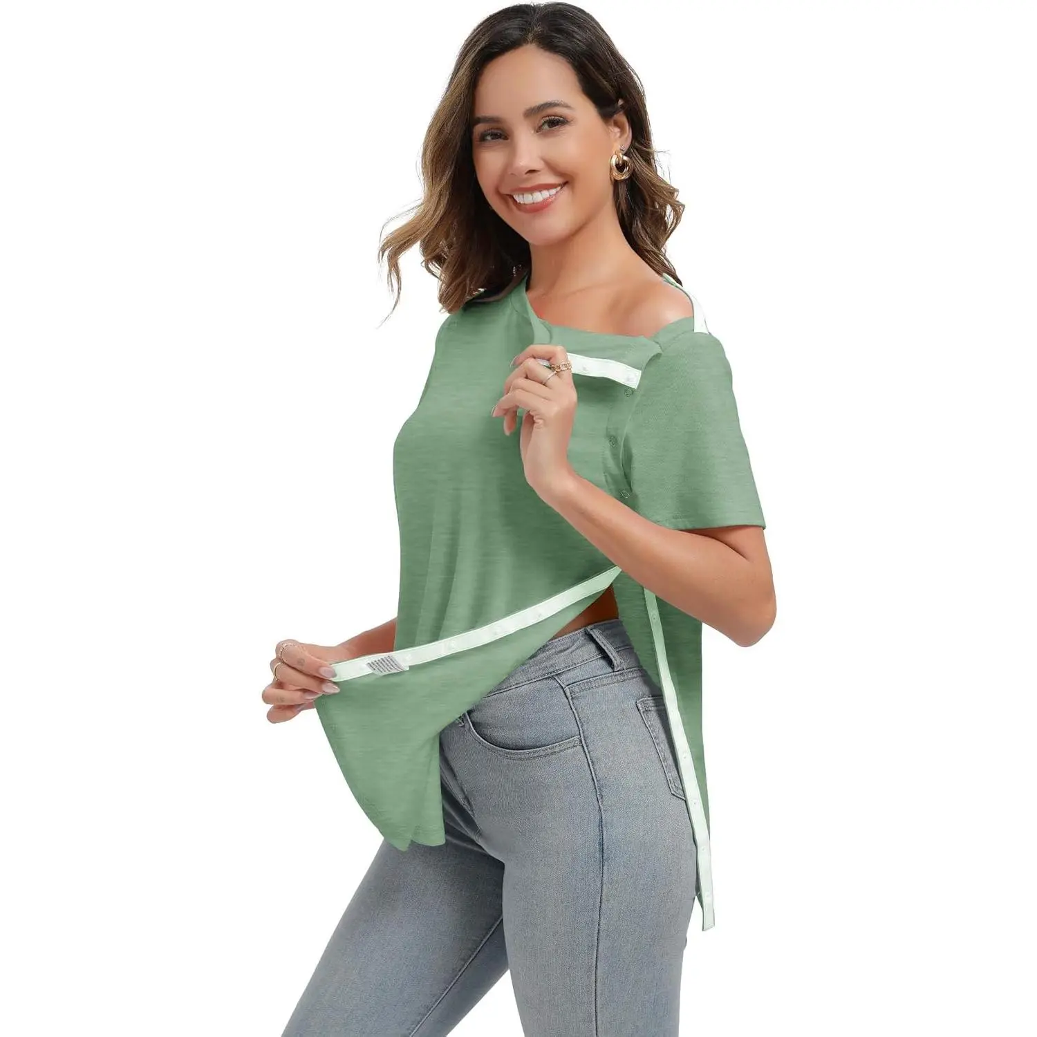 Deyeek Women's Post Surgery Short-Sleeve Shirts - Soft Breathable Fabric Round Neck Tops with Tear-Away Design, Chemo Port Access for Mastectomy, Rotator Cuff Rehab, Physical Therapy, Arthroscopic Surgery, Machine Wash Adaptive Hospital Clothing