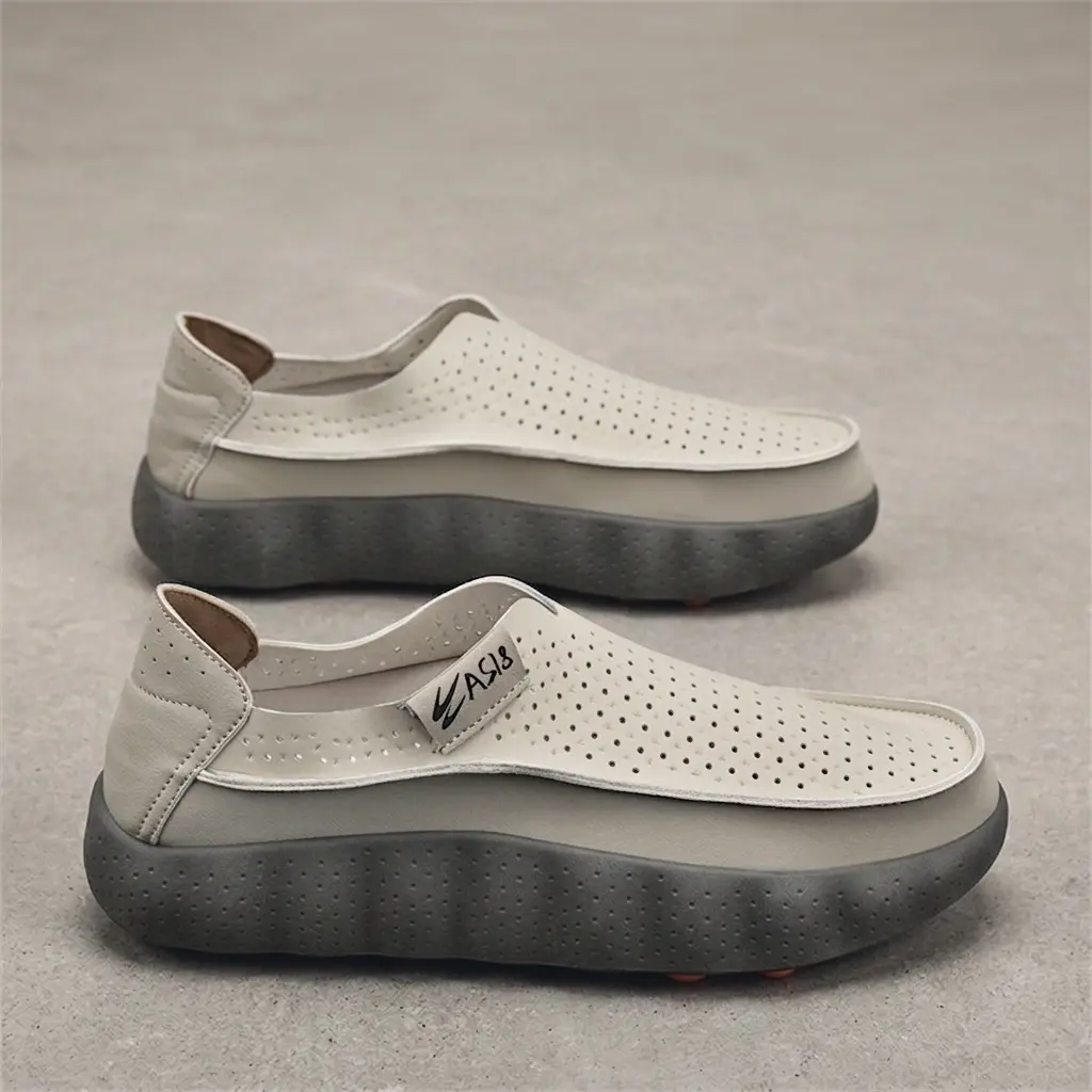 Men's Flat Slip-On Loafers - New Summer Breathable Minimalist Footwear with Cut-Out Platform, EVA Fabric Upper, Round Toe