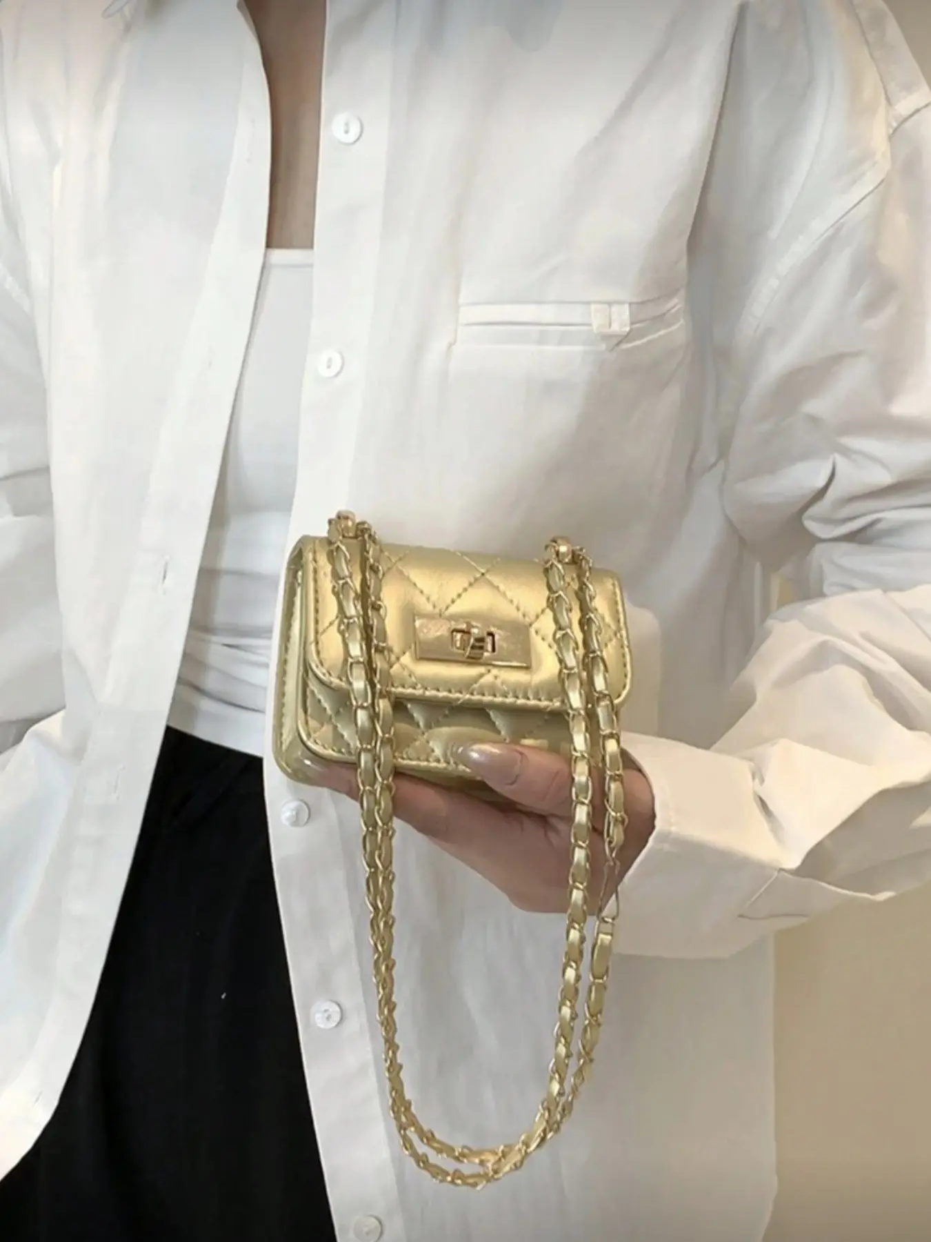 2026 New Mini Square Handbag for Women, Diamond Pattern Embroidered Shoulder Bag, Woven Chain Crossbody Bag, Cute Waist Bag Accessories