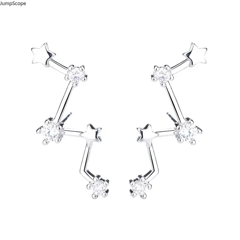 Geometric Star Climber Earrings For Women, Korean Dongdaemun Sparkly CZ Crystal Curved Crawler Studs Statement Dangle Silver Star Shape Trendy Bold Ear Jewelry Daily Party Cross-Border Viral Stackable Accessories