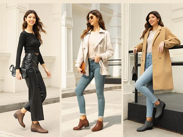 Athlefit Women's Ankle Boots Chunky Low Heel Comfortable Short Boots Round Toe Dress Booties with Side Zipper