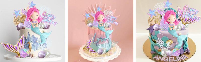 XY-SO25 Mermaid Cake Toppers with 3D Mermaid Shell Starfish Fishtail Balls for Kids Girls Birthday Party Baby Shower Supplies (Style1) Set Ornaments