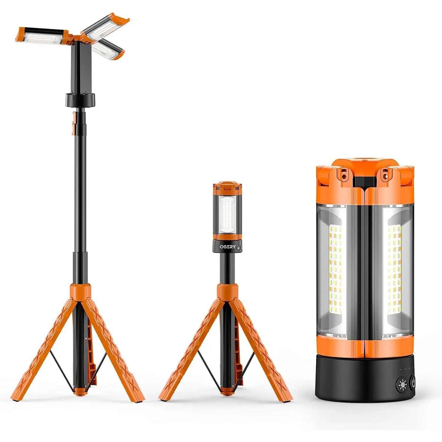 Rechargeable 10000mAh Camping Light with Stand 6.5 ft Max Height, Cordless Work Light with 3 LED Lamp Heads, 2200 Lumens Camping Essentials Gear Emergency Flashlight with Detachable Tripod, Foldable, Outdoor Tasks, Unisex, Triple Lights
