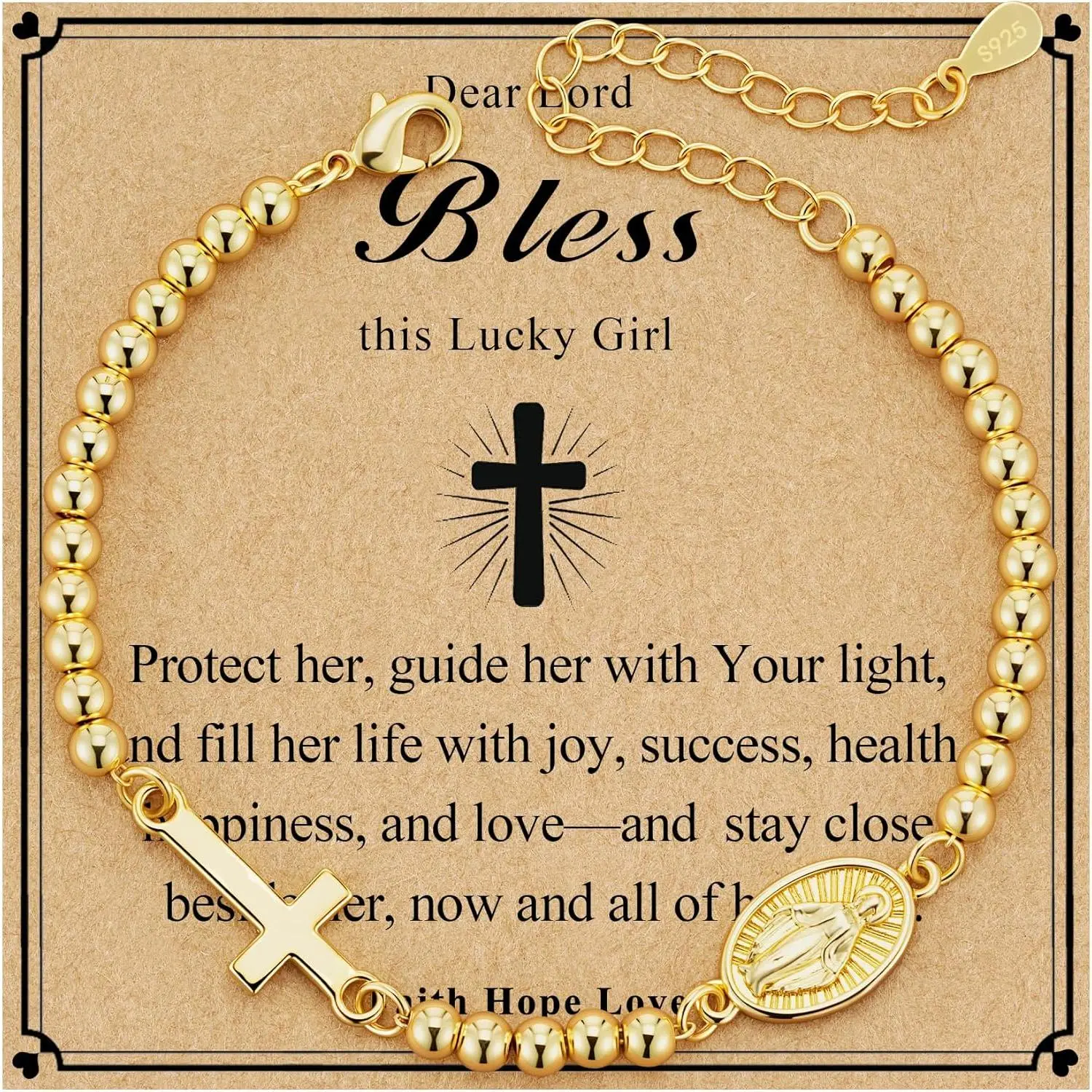 First Communion Gifts for Girls Virgin Mary Cross Bracelet Non Tarnish Baptism 1st Holy Communion Confirmation Gifts Christian Religious Catholic Jewelry