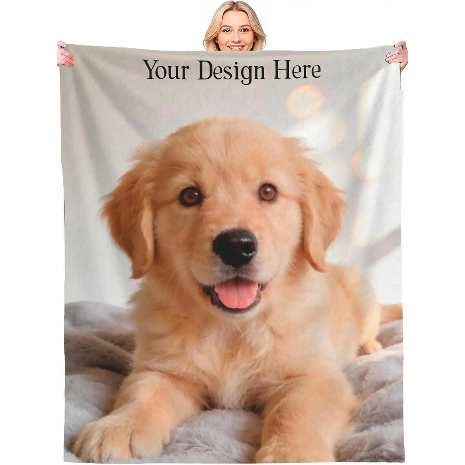 1 Piece DIY Custom Photo Flannel Throw Blanket, Soft Warm Throw Blanket for Bedroom Living Room Couch, Create Your Own Full-Print Photo Logo Pet Gifts, Birthday Christmas Wedding Gift for Him Her Dog Lovers, Personalized Blank Canvas Picture Home Decor ﻿