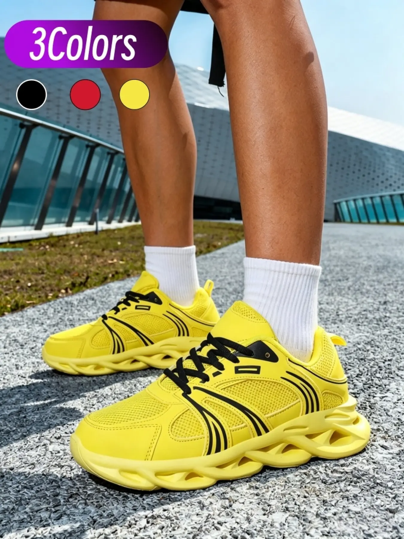 1 Pair Mens Fitness Training Cushion Shoes Breathable Mesh Upper Hollow EVA Anti Slip Texture Sole Running Commute