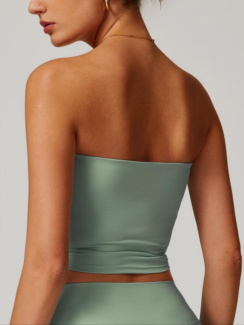 Women's Solid Color Sports Bandeau Bra, Breathable Comfortable Quick Drying Sports Bra, Ladies Sportswear for Indoor Outdoor Wear, Fitness Seamless