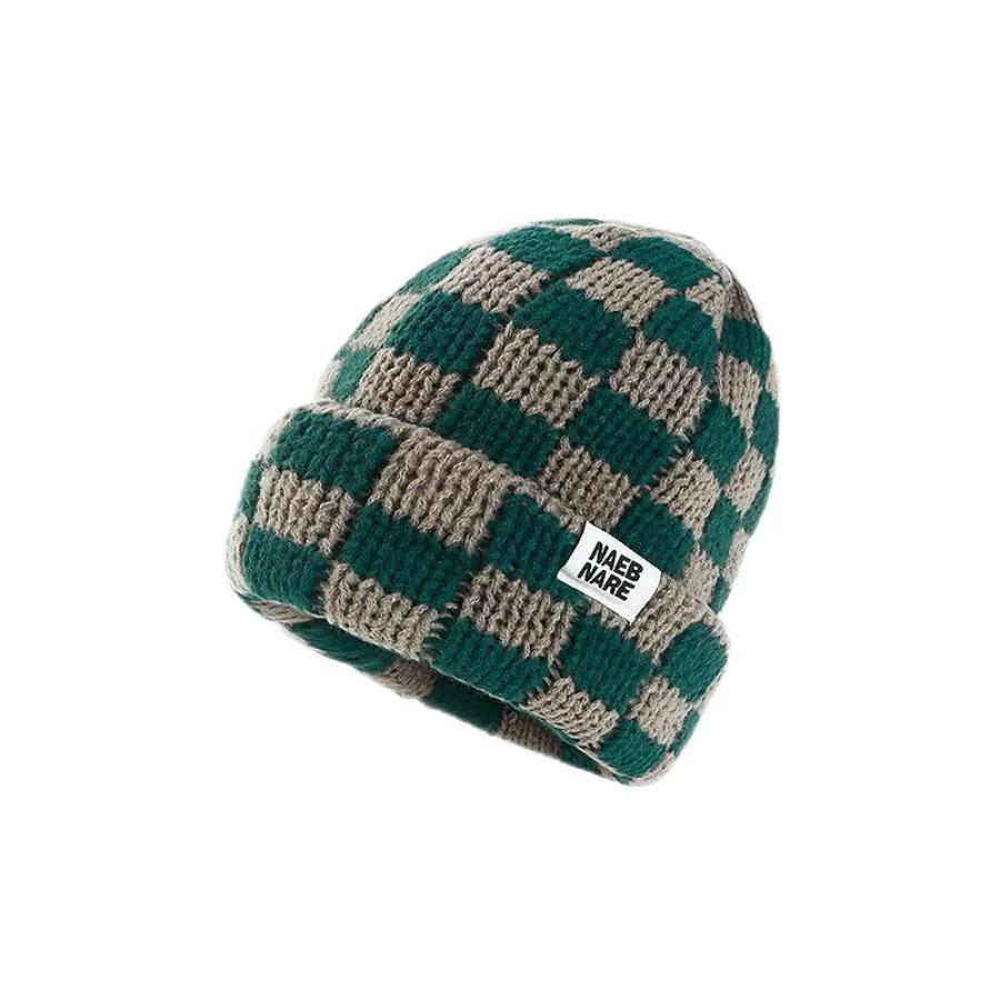 New Japanese Korean Winter Check Plaid Skullies Beanies Knit Hat for Women Ins Luxury Brand Y2k Bonnet Heavy Warm Hat Casual Cap