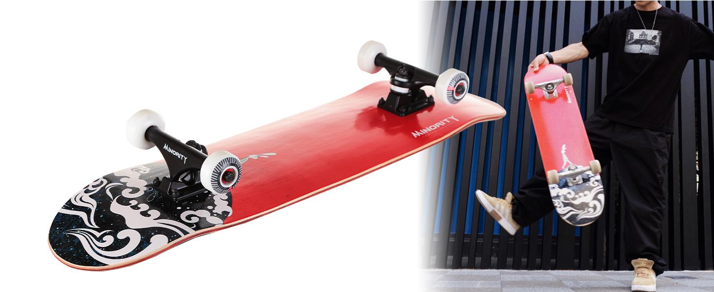 32 Inch x 8 Inch Complete Skateboard 7-Ply Maple Double Kicktail Cruiser Skateboard for Kids Teens Adults Portable Street Surf Skate Board with 51mm Wheels ABEC-5 Bearings for Tricks Park Outdoor Sports