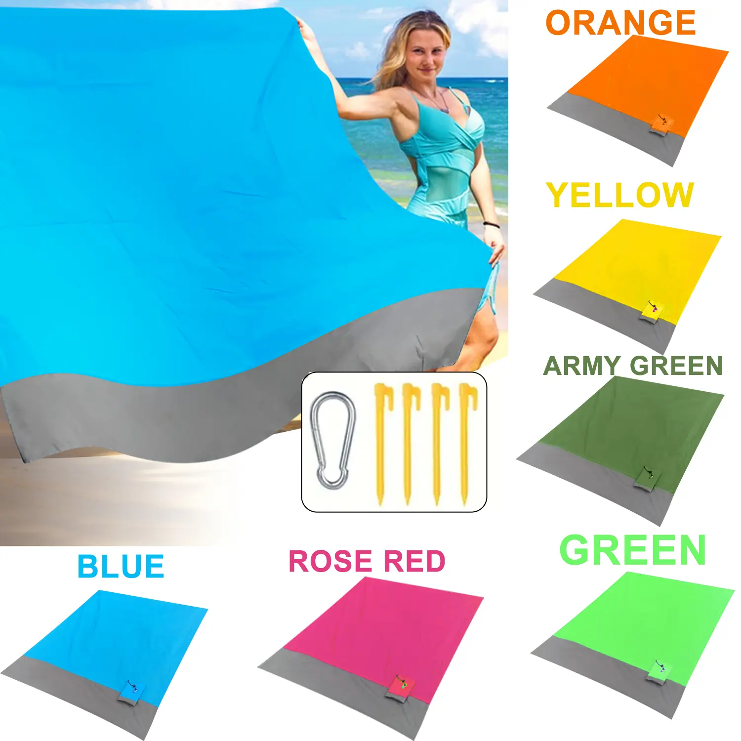 Waterproof Beach Blanket Mat,Portable Picnic Mat 1 Count Lightweight & Sandproof Foldable Quick Drying with 4 Corner Anchors For Travel Camping Hiking Beach Essentials