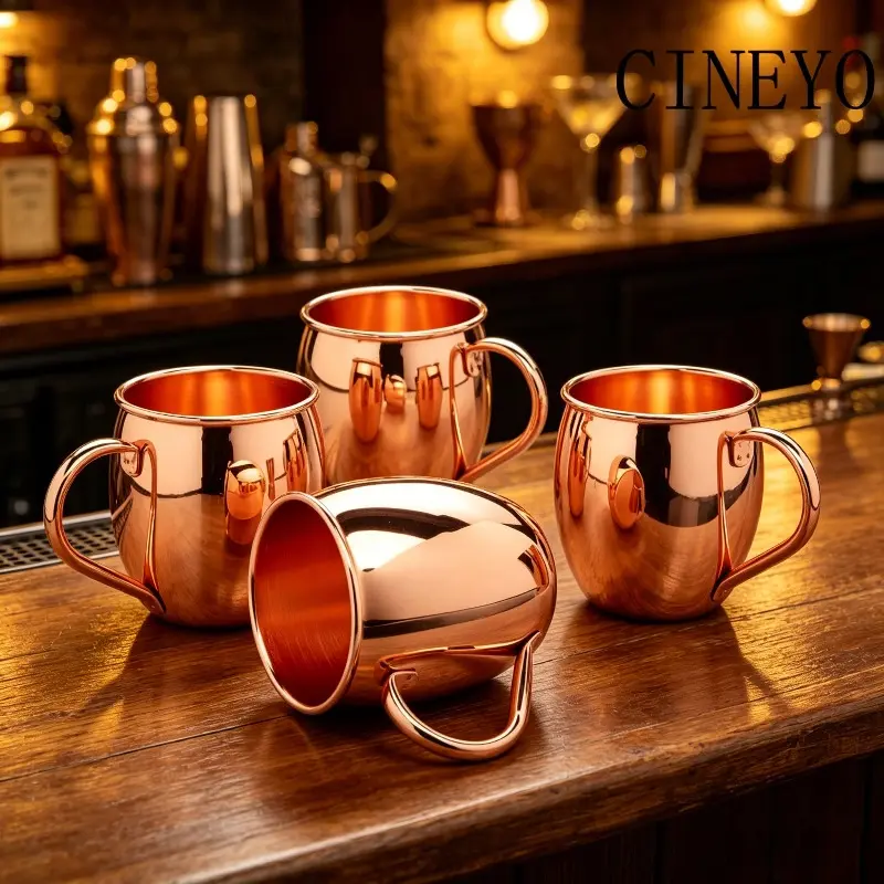 CINEYO copper smooth mug, hammer copper, ideal for cold drinks, pure copper handmade water cup, summer mug, durable and easy to clean, suitable for juice, coffee, tea, milk, exquisite gifts