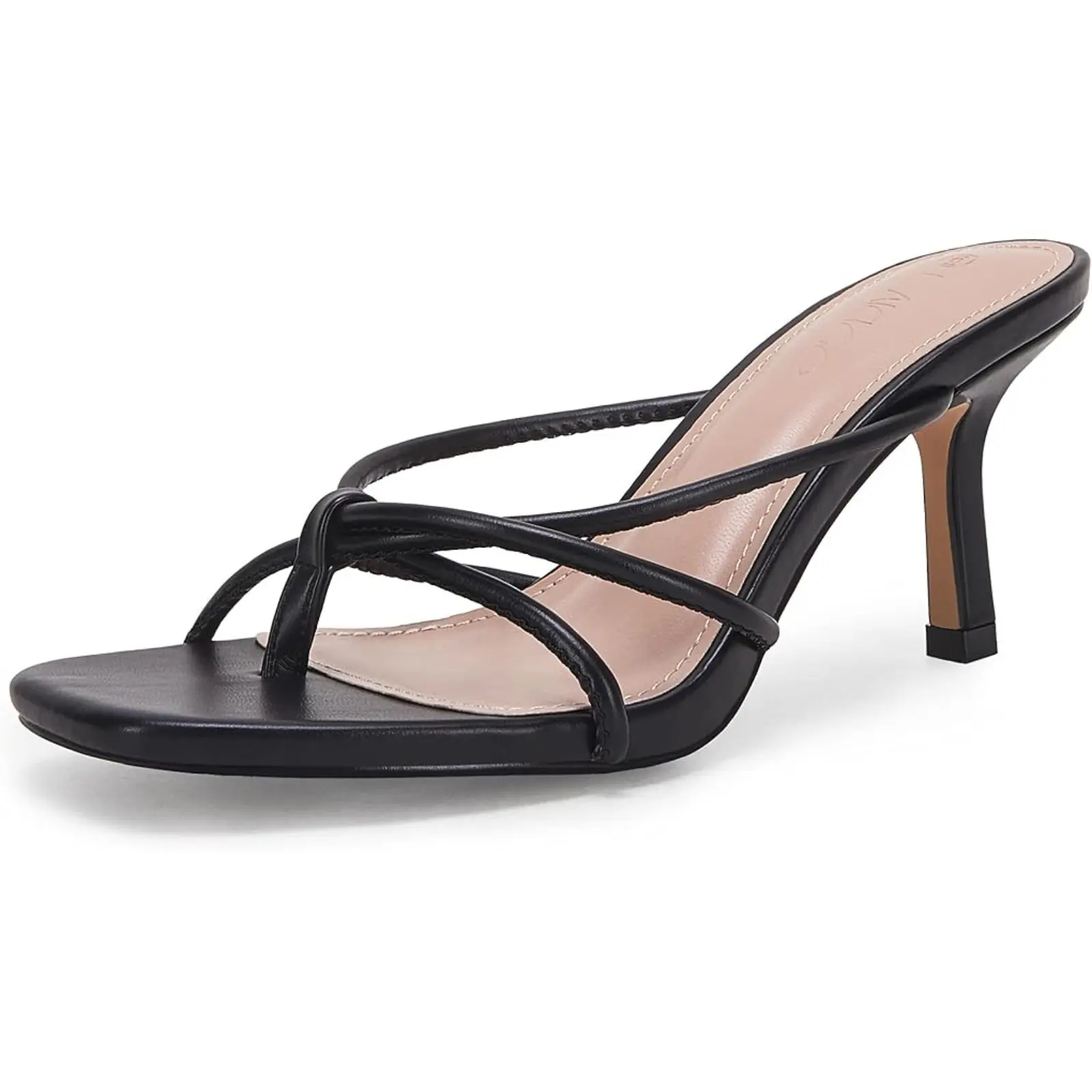 COUTGO Women’s Square Open Toe Flip Flops Stiletto Heels Strappy Thong Slide on Slingback Mules Sandals