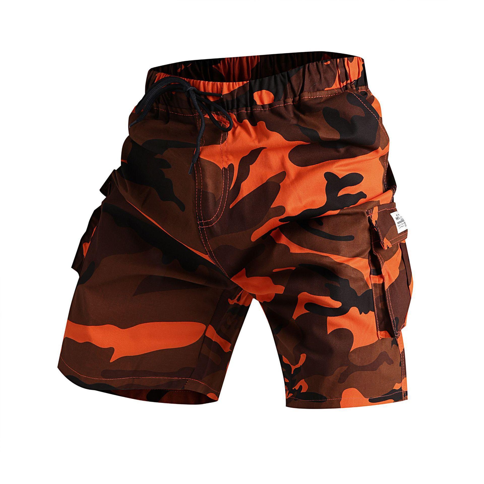 Camouflage work shorts for men, 2026 summer thin men's straight pants, loose casual beach pants