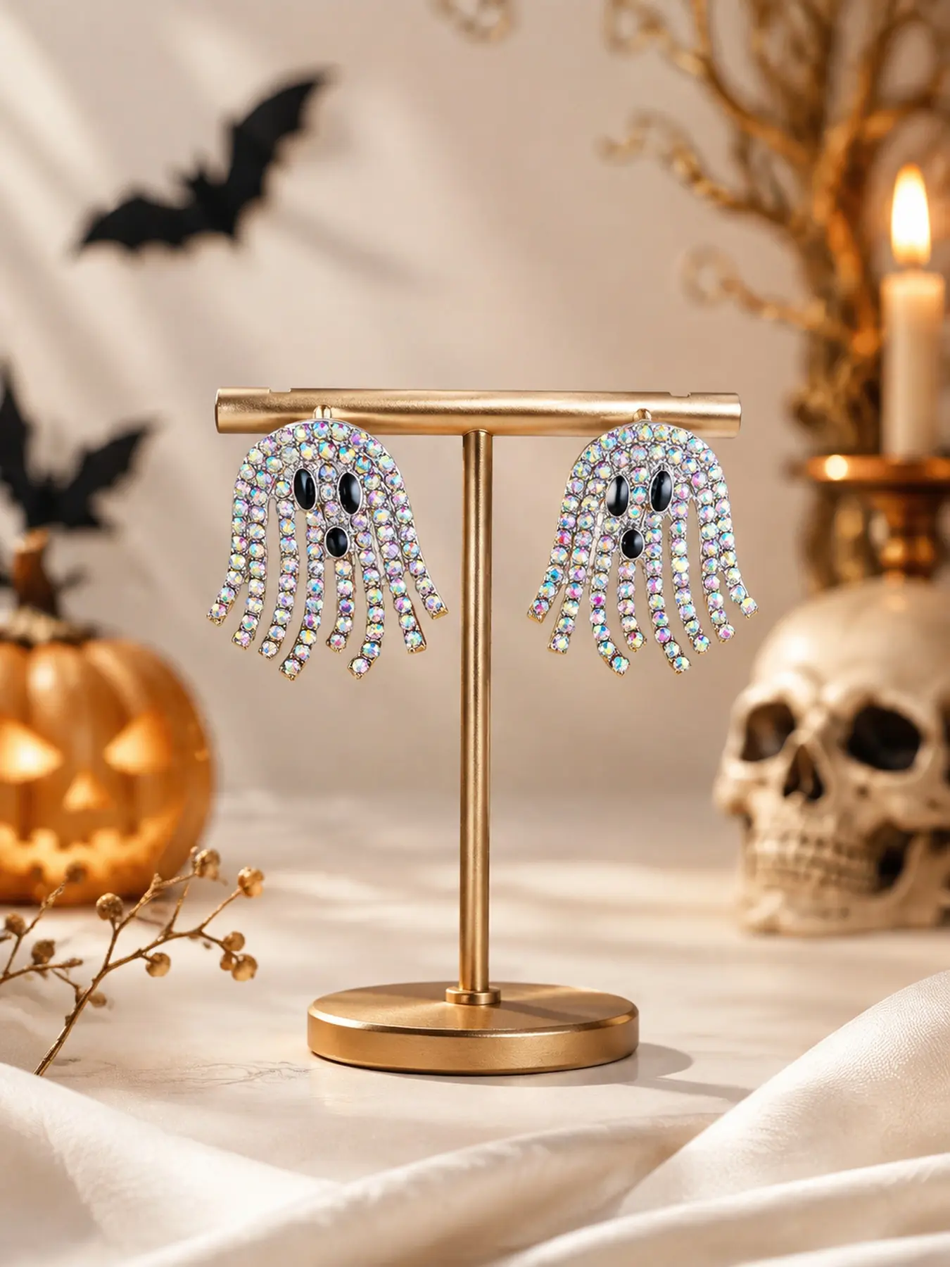 Cute Ghost Earrings for Women, Halloween Rhinestone Stud Earrings, Sparkly Spooky Earrings, Trendy Kawaii Jewelry Gift for Girls
